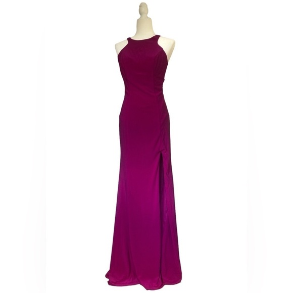 Halter Neckline Evening Dress Side Slit Gown - Picture 1 of 9